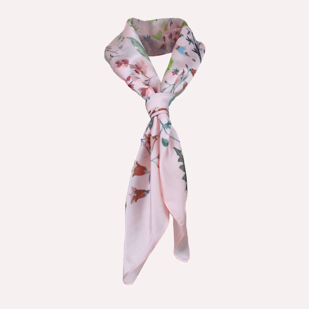 Yogis Cat and Flower Pink Field Silky Scarf (90cm)