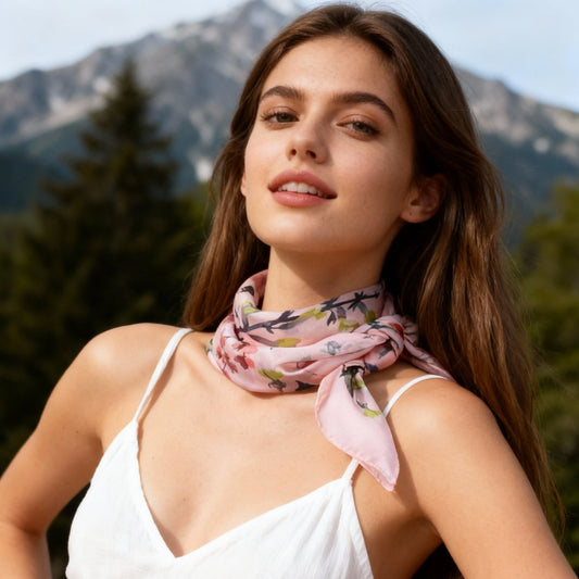 Yogis Cat and Flower Pink Field Silky Scarf (90cm)