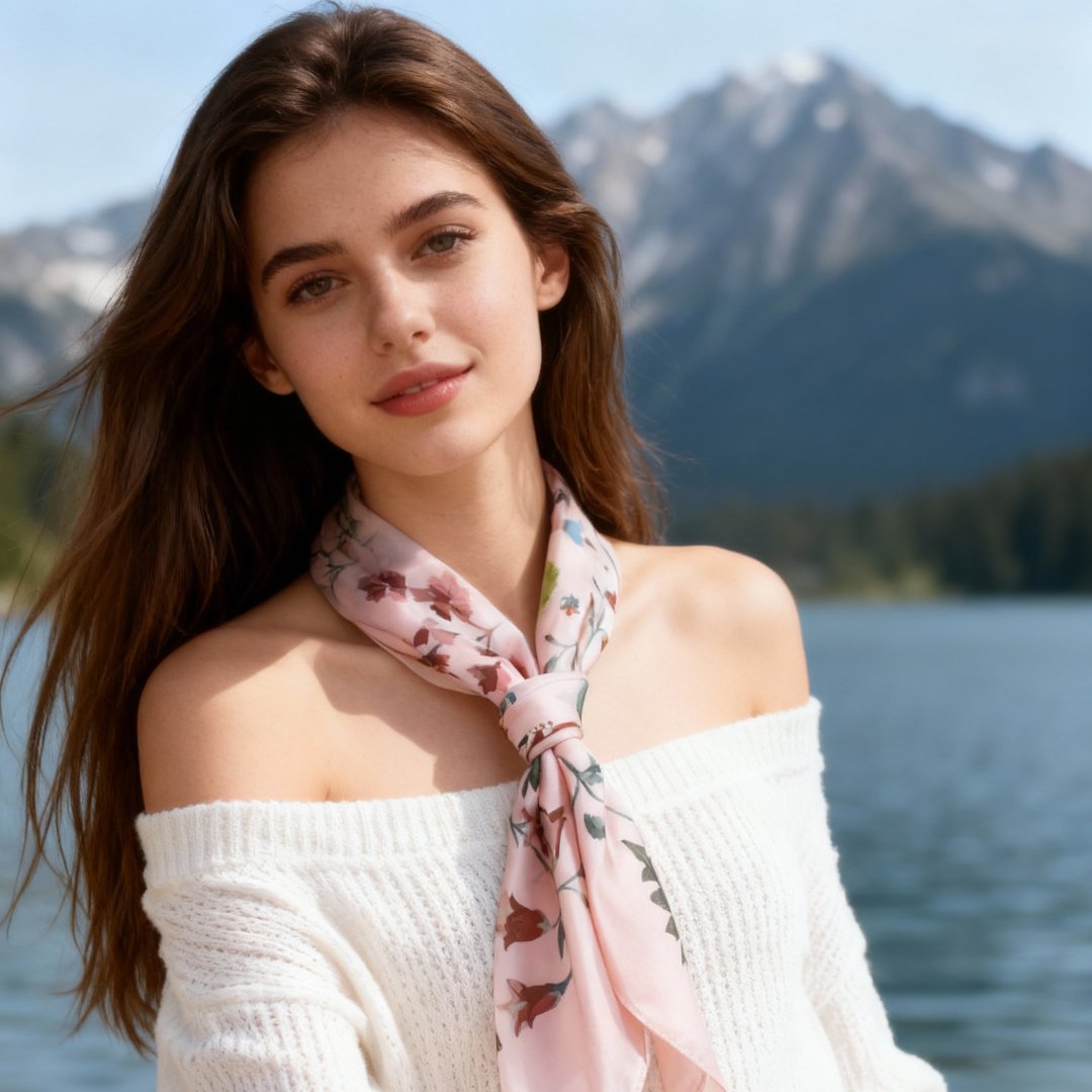 Yogis Cat and Flower Pink Field Silky Scarf (90cm)