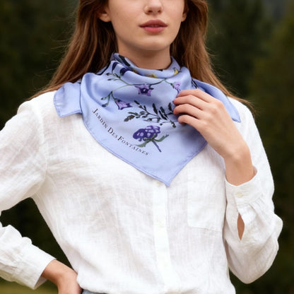 Yogis Cat and Flower Purple Silky Scarf (90cm)