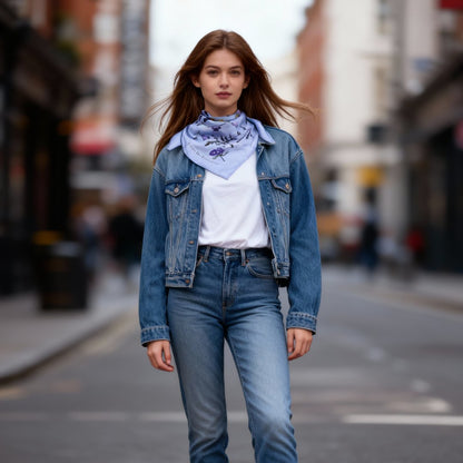 Yogis Cat and Flower Purple Silky Scarf (90cm)