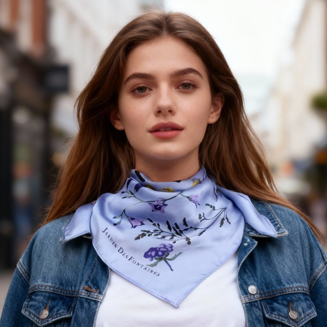 Yogis Cat and Flower Purple Silky Scarf (90cm)