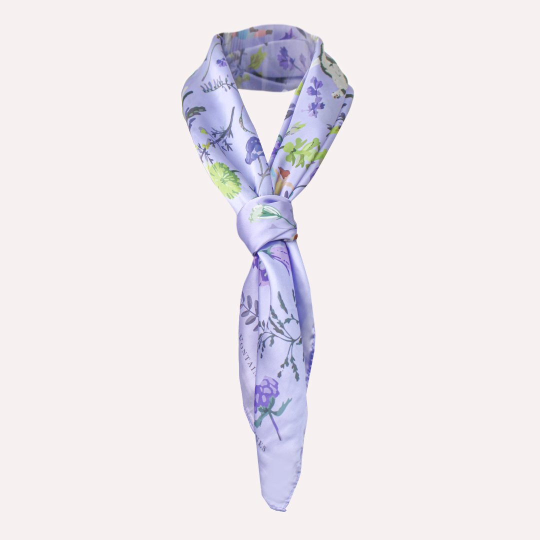 Yogis Cat and Flower Purple Silky Scarf (90cm)