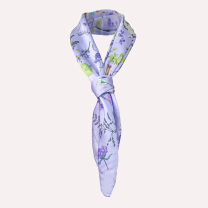 Yogis Cat and Flower Purple Silky Scarf (90cm)