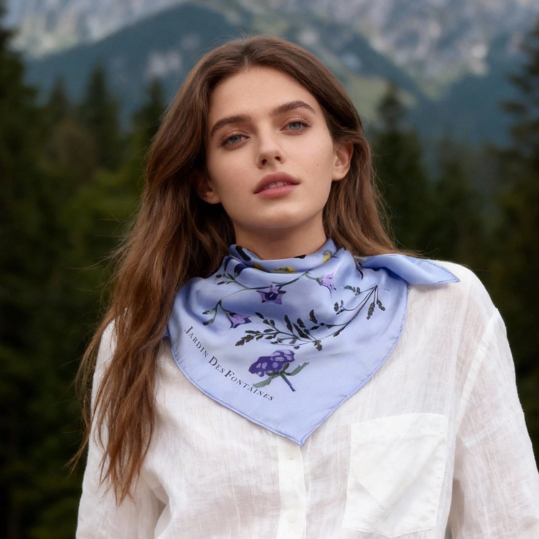 Yogis Cat and Flower Purple Silky Scarf (90cm)