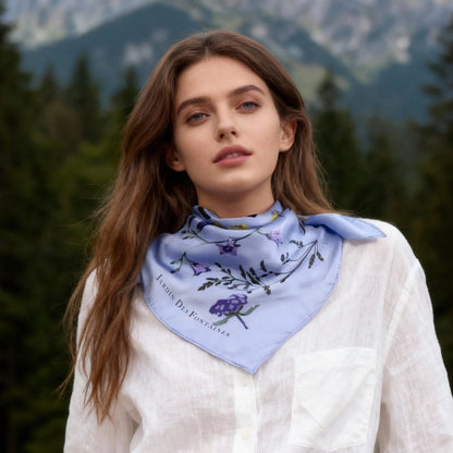 Yogis Cat and Flower Purple Silky Scarf (90cm)