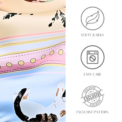 Yogis Cat and Flower Yellow Field Silky Scarf (90cm)