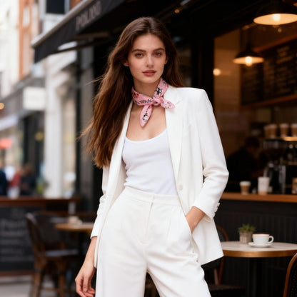 Yogis Cat and Flower Pink Field Silky Scarf (45cm)