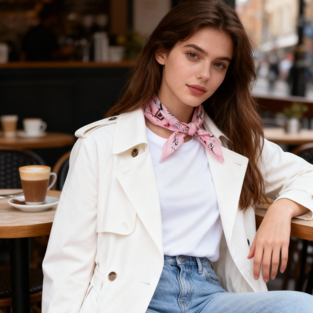 Yogis Cat and Flower Pink Field Silky Scarf (45cm)