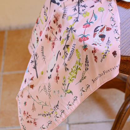 Yogis Cat and Flower Pink Field Silky Scarf (45cm)