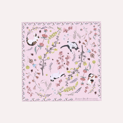 Yogis Cat and Flower Pink Field Silky Scarf (45cm)