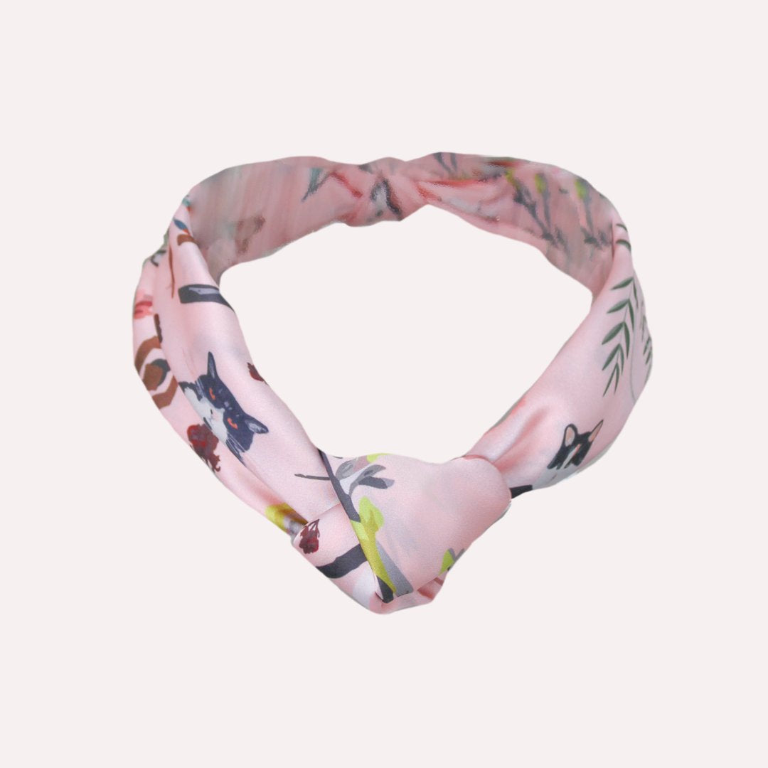 Yogis Cat and Flower Pink Field Silky Scarf (45cm)