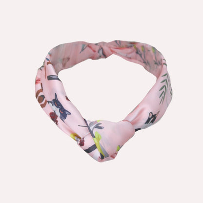 Yogis Cat and Flower Pink Field Silky Scarf (45cm)