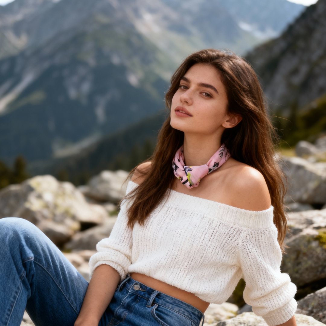 Yogis Cat and Flower Pink Field Silky Scarf (45cm)