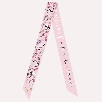 Yogis Cat and Flower Pink Field Twilly Silky Scarf (105cm)