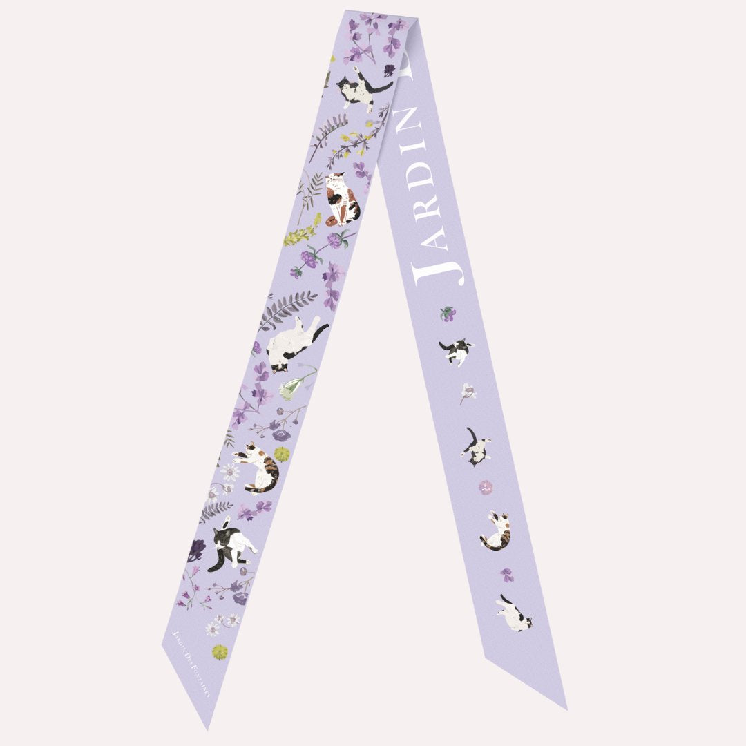 Yogis Cat and Flower Purple Field Twilly Silky Scarf (105cm)
