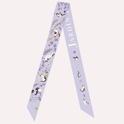 Yogis Cat and Flower Purple Field Twilly Silky Scarf (105cm)