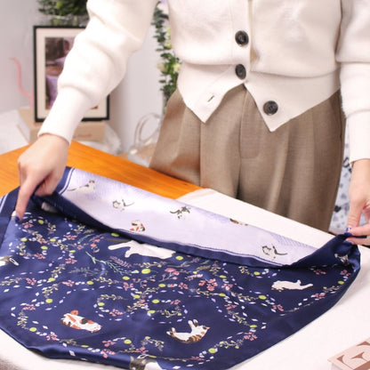 Yogis Cat and Flower Navy Tatra Mountain Silky Scarf Gift Set (Double Face Silky Scarf and Scarf Ring)