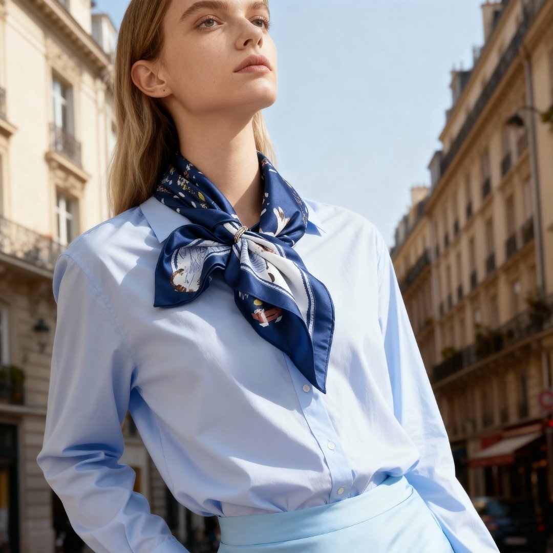 Yogis Cat and Flower Navy Tatra Mountain Silky Scarf Gift Set (Double Face Silky Scarf and Scarf Ring)