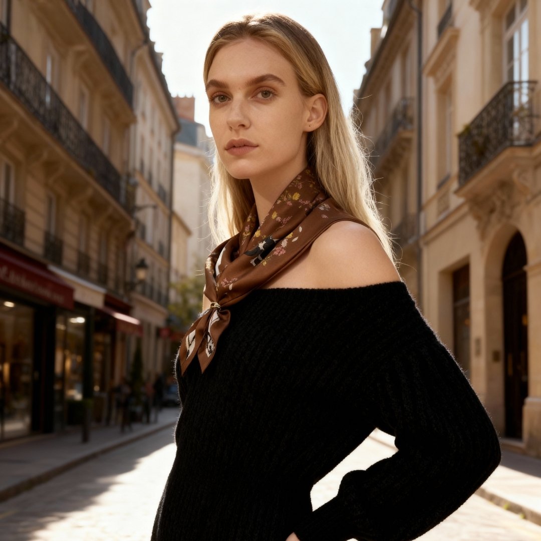 Yogis Cat and Flower Brown Tatra Mountain Silky Scarf Gift Set (Double Face Silky Scarf and Scarf Ring)