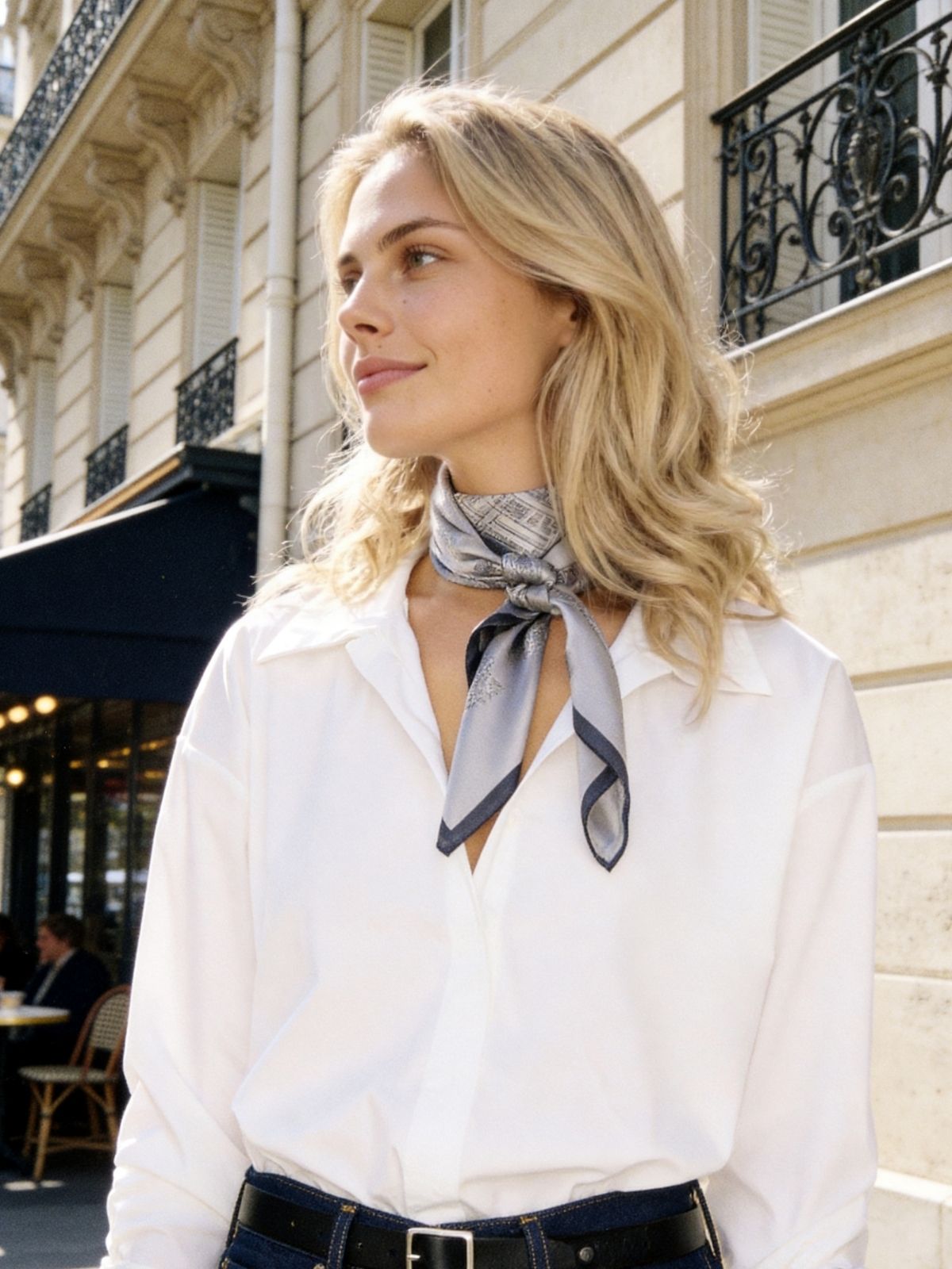 Toile De Jouy Subaqueous Palace Gray Silky Scarf (90cm)